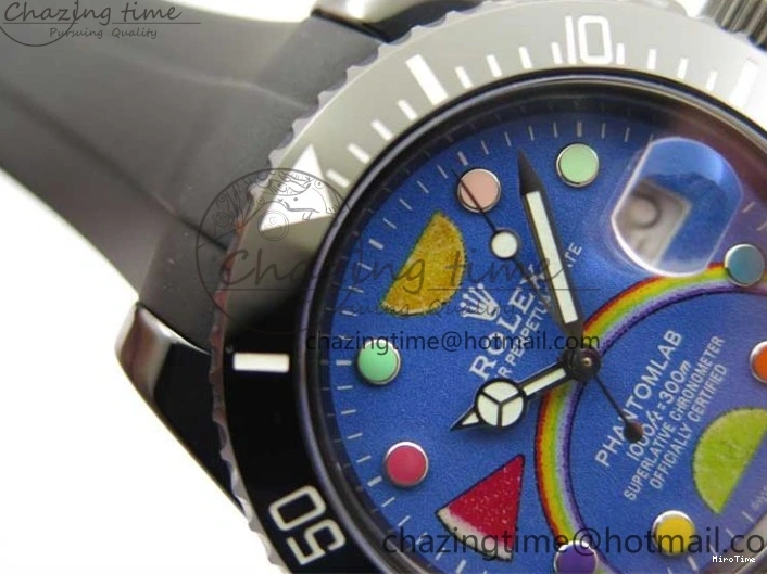 MiroTime 1227 Submariner 40mm Black Ceramic 5GF Best Edition Blue Candy Dial on Black Rubber Strap SA FashionForward 2473